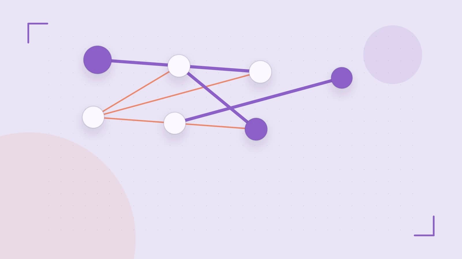 Editorial illustration of an algorithmic node graph with branching paths and a highlighted result