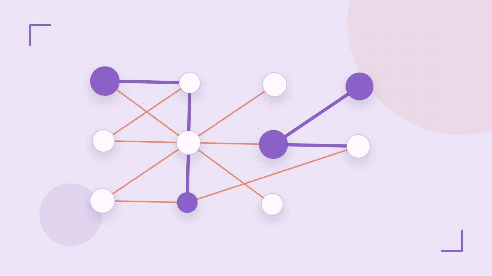 Editorial illustration of an algorithmic node graph with branching paths and a highlighted result