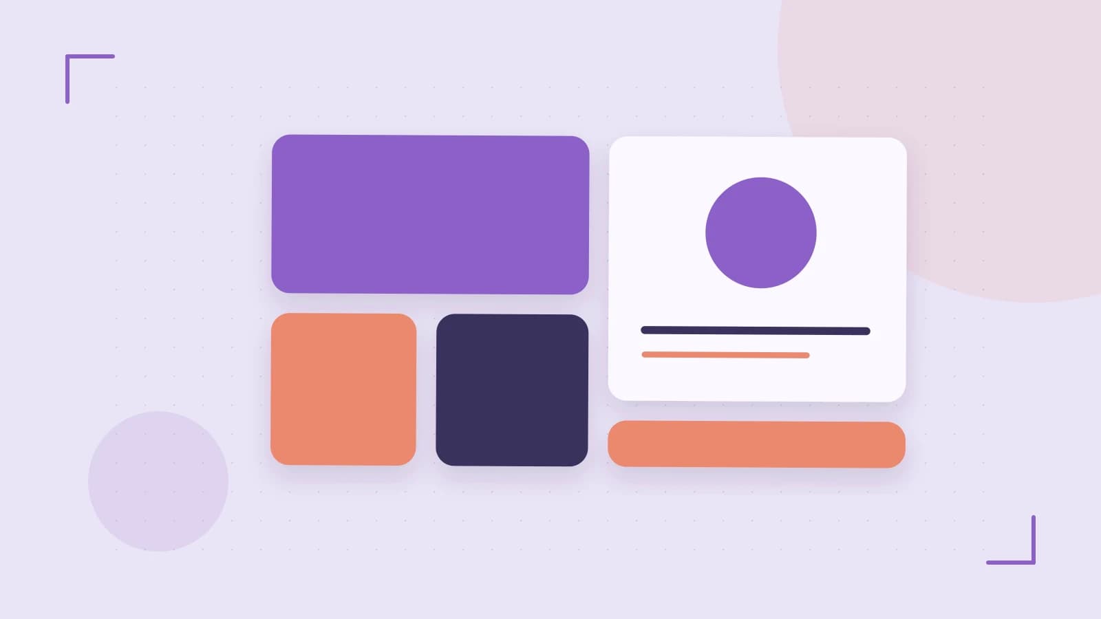 Editorial illustration of responsive browser layouts, overlapping design components and a color system