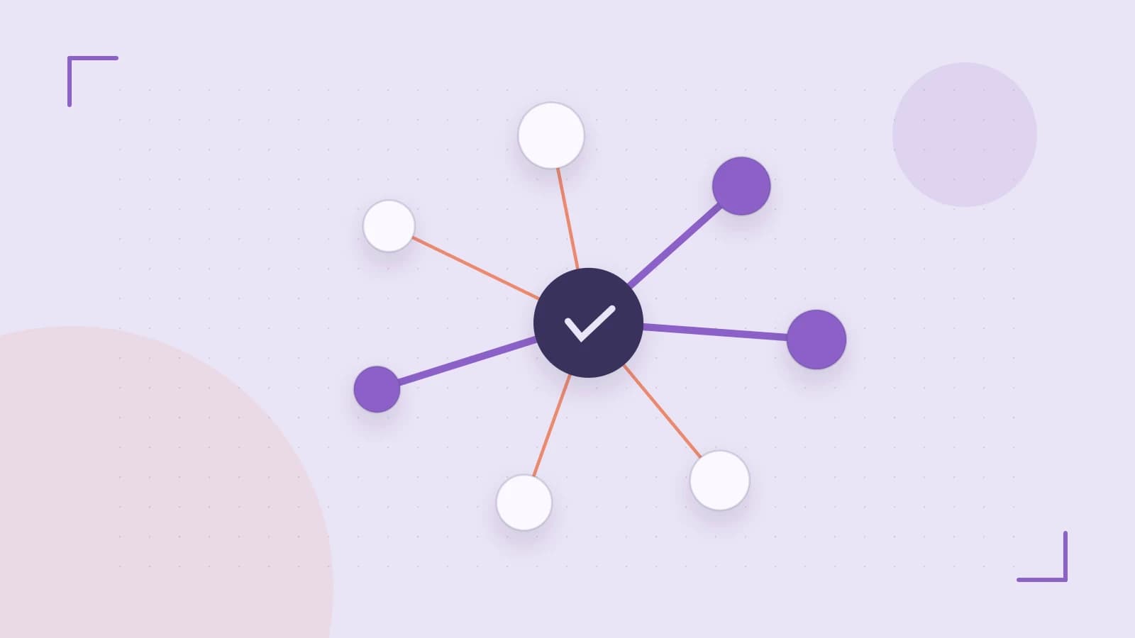 Editorial illustration of an algorithmic node graph with branching paths and a highlighted result
