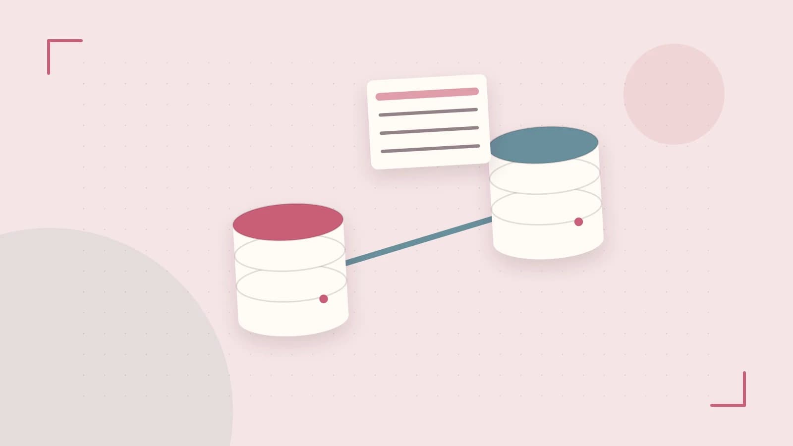 Editorial illustration of structured records, database cylinders and relationships between tables