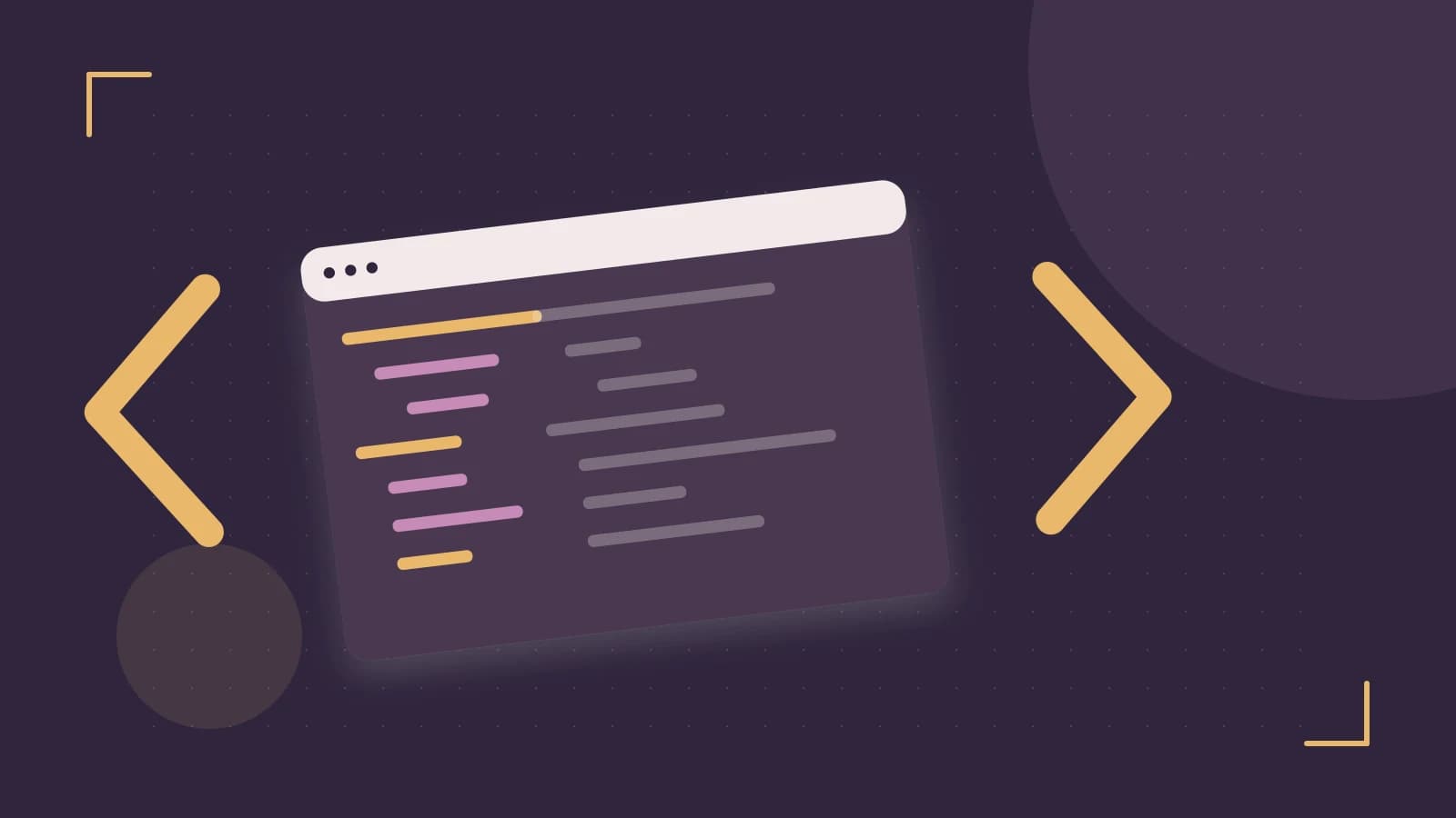 Editorial illustration of an abstract code editor, syntax blocks and oversized programming brackets