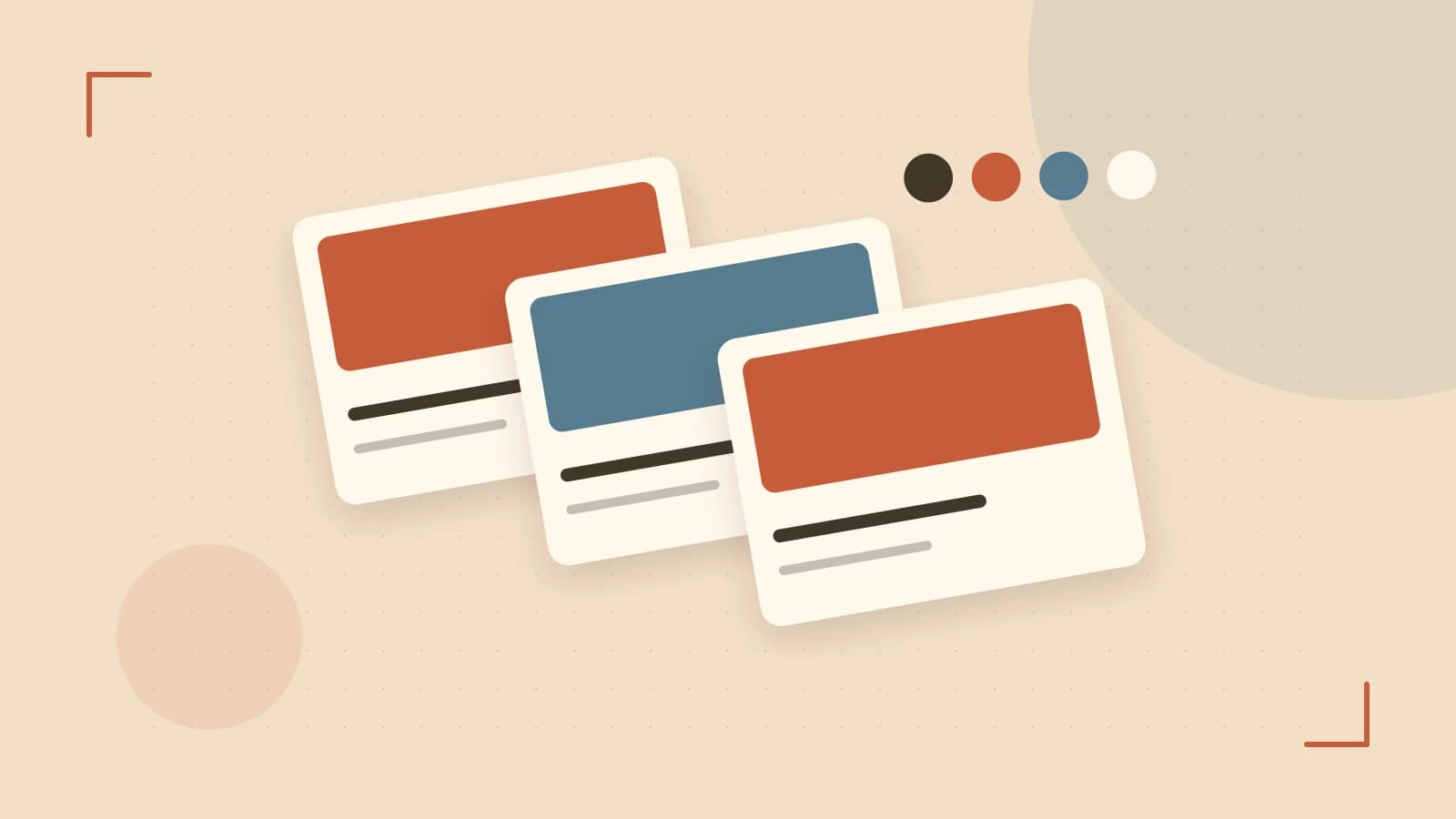 Editorial illustration of responsive browser layouts, overlapping design components and a color system