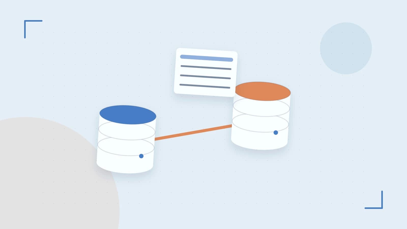 Editorial illustration of structured records, database cylinders and relationships between tables