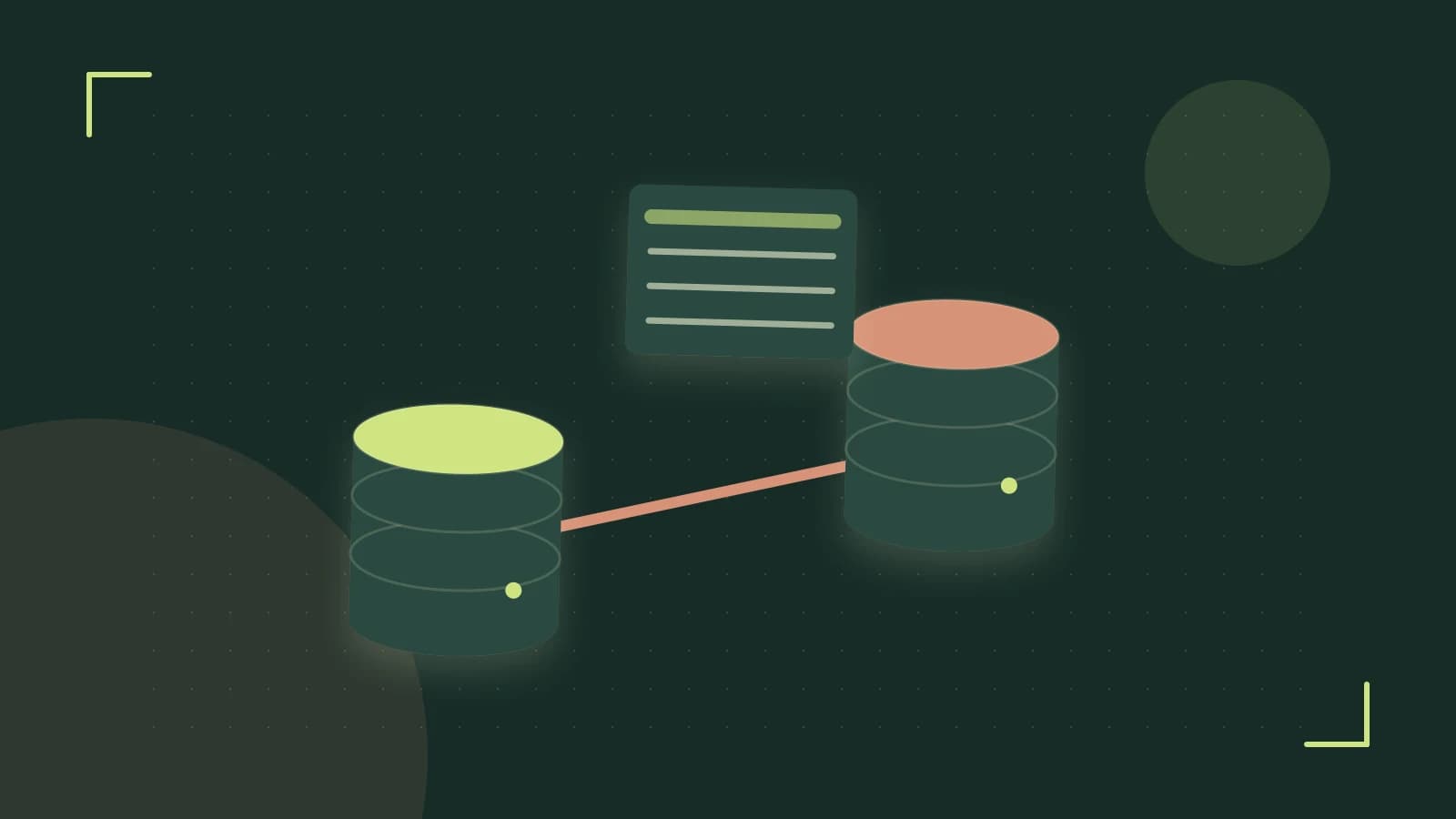 Editorial illustration of structured records, database cylinders and relationships between tables