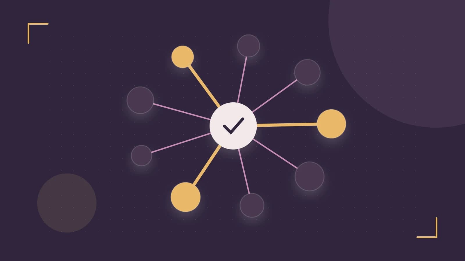 Editorial illustration of an algorithmic node graph with branching paths and a highlighted result