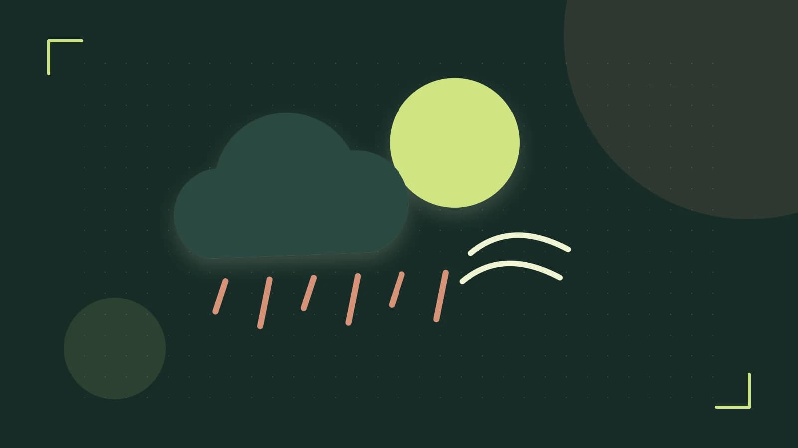 Editorial illustration of a sun, layered clouds, raindrops and flowing weather patterns