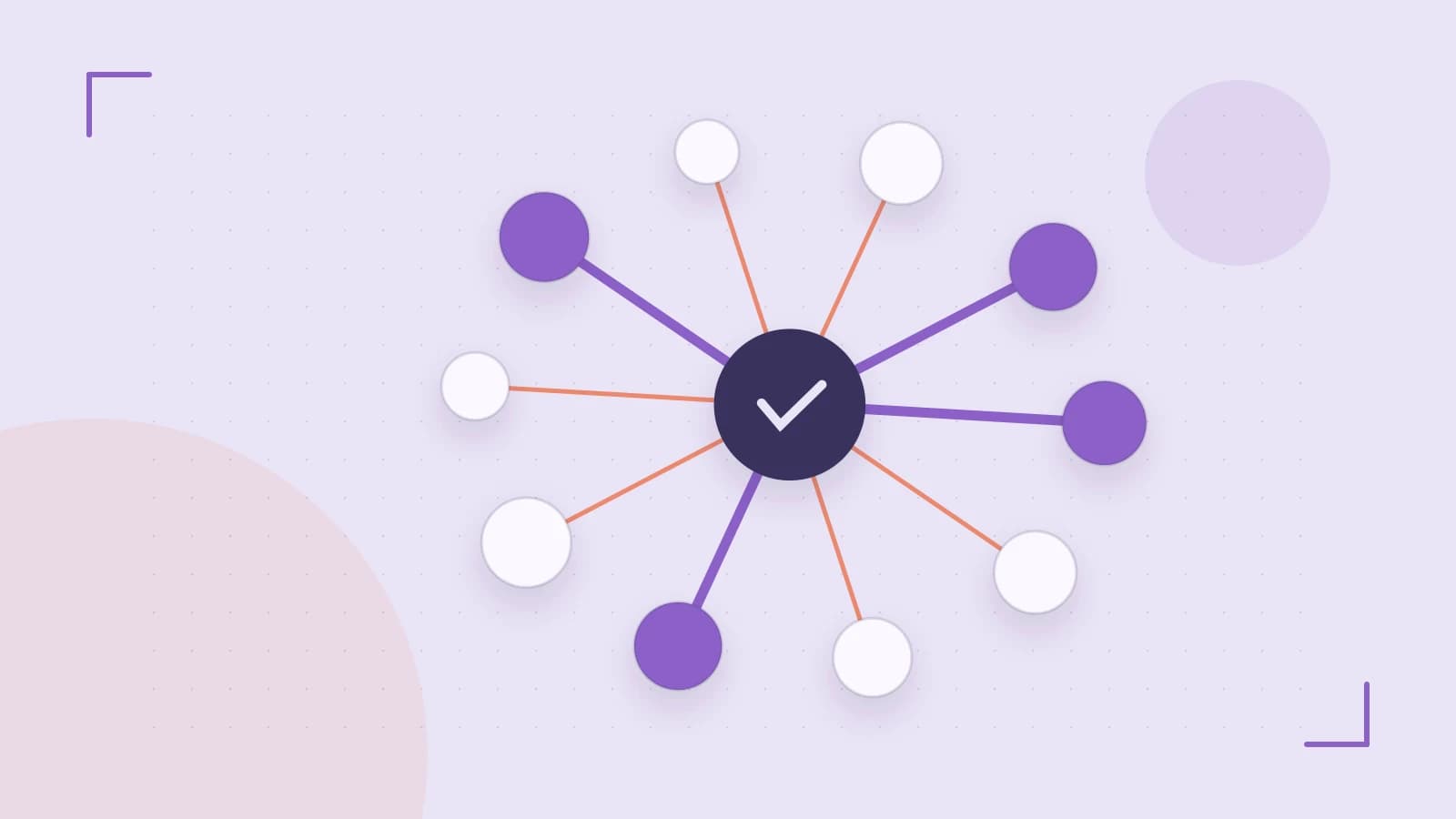 Editorial illustration of an algorithmic node graph with branching paths and a highlighted result