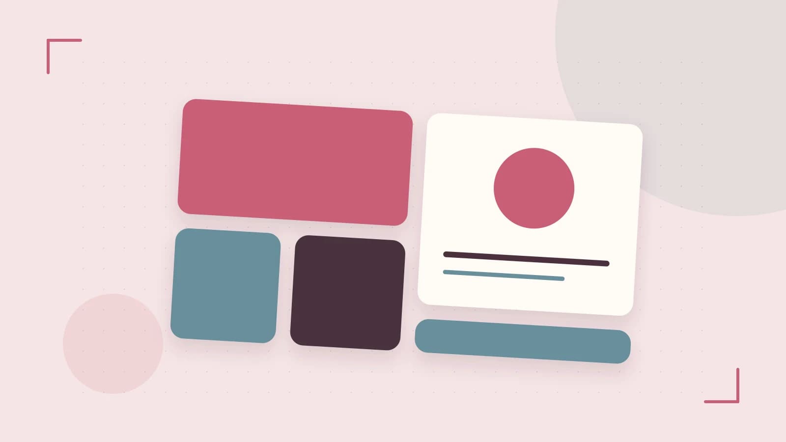 Editorial illustration of responsive browser layouts, overlapping design components and a color system