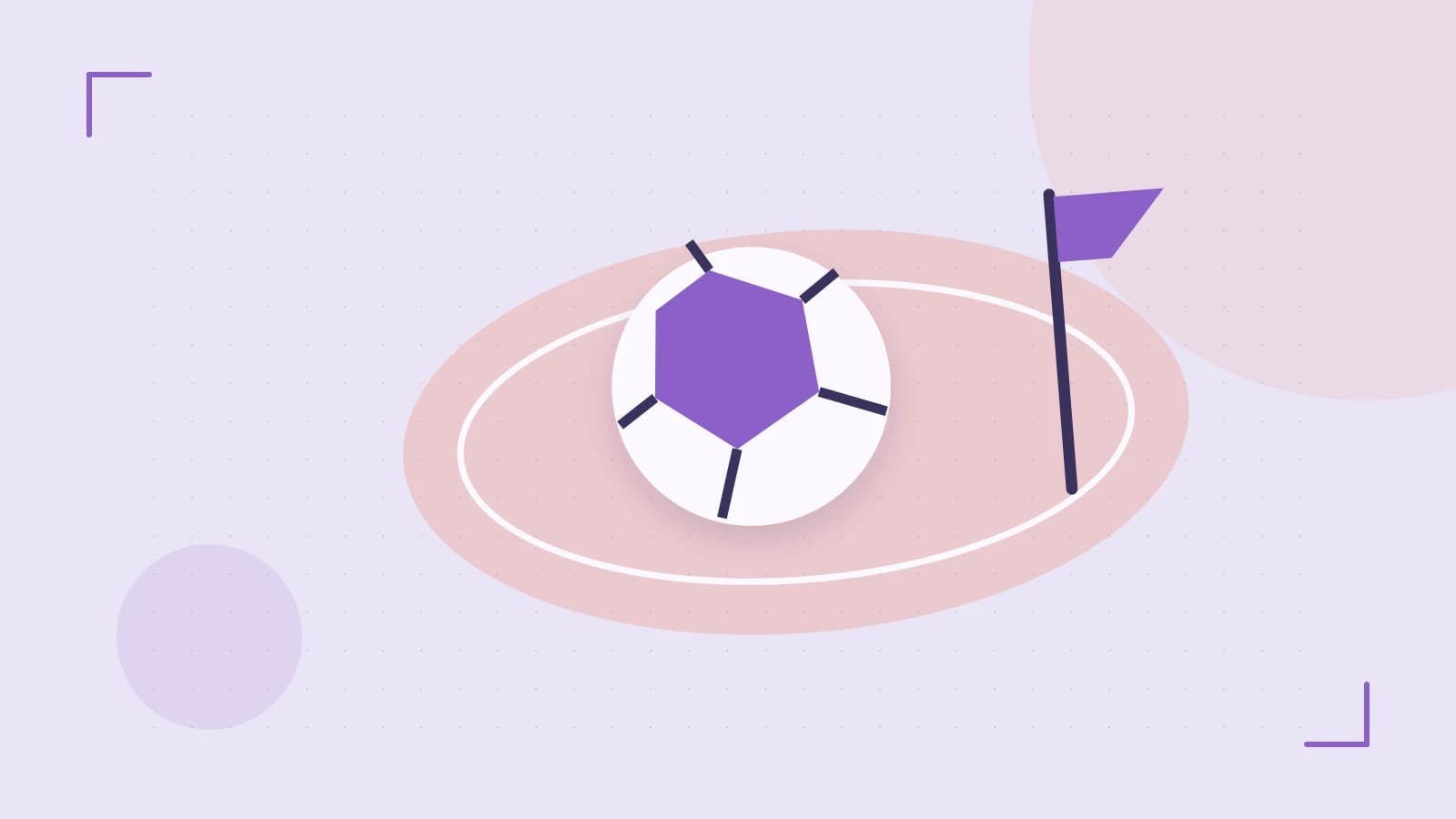 Editorial illustration of a stylized sports ball, stadium geometry and dynamic arcs