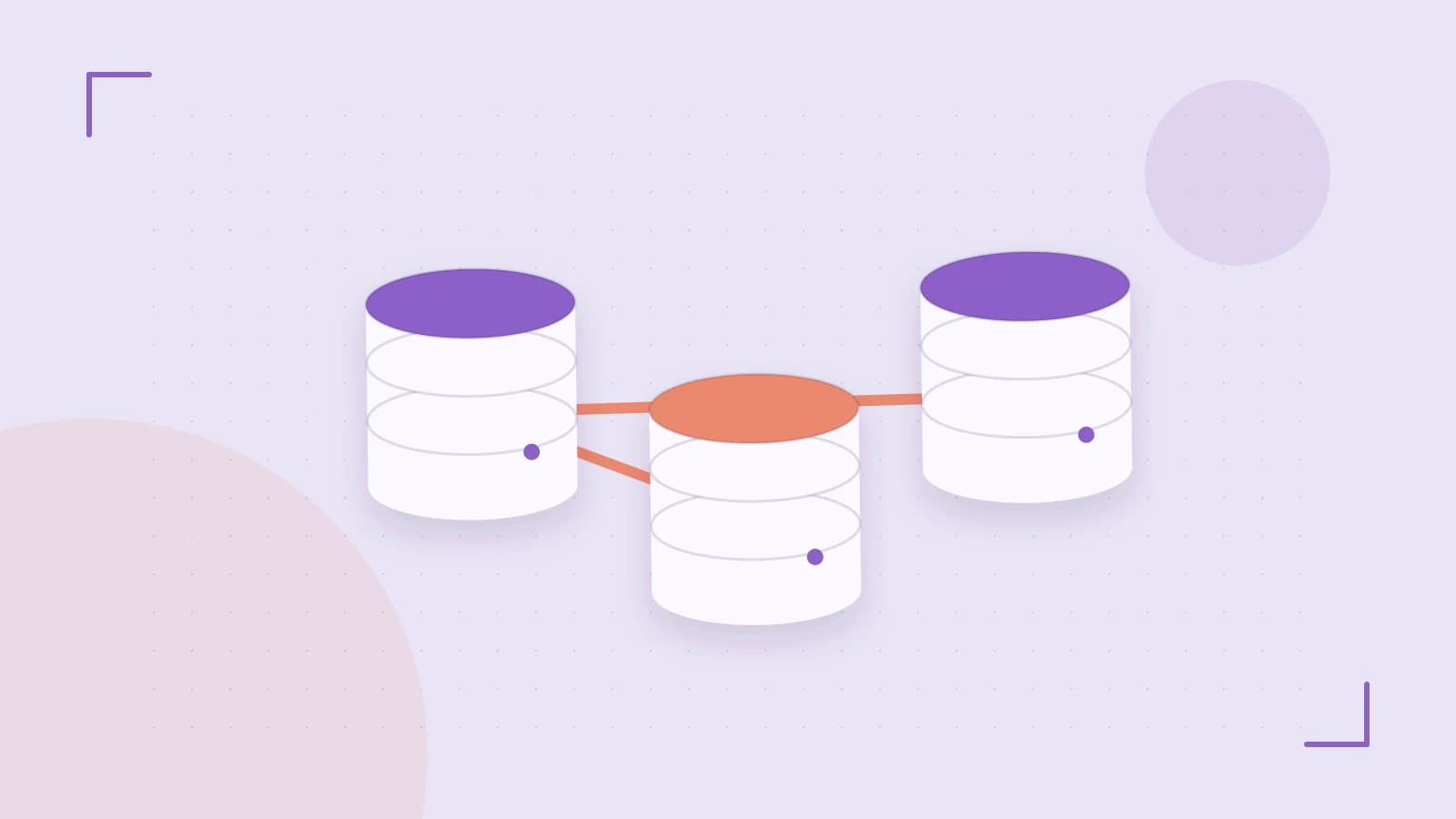 Editorial illustration of structured records, database cylinders and relationships between tables
