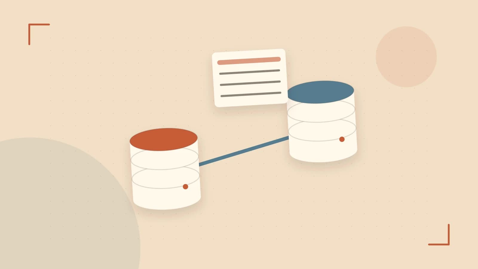 Editorial illustration of structured records, database cylinders and relationships between tables