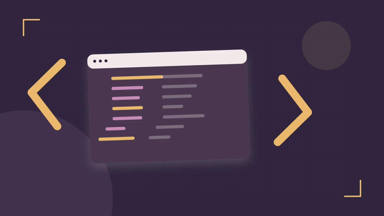 Editorial illustration of an abstract code editor, syntax blocks and oversized programming brackets