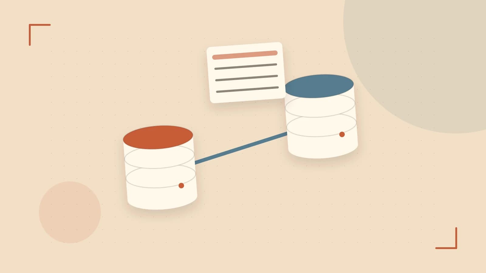 Editorial illustration of structured records, database cylinders and relationships between tables