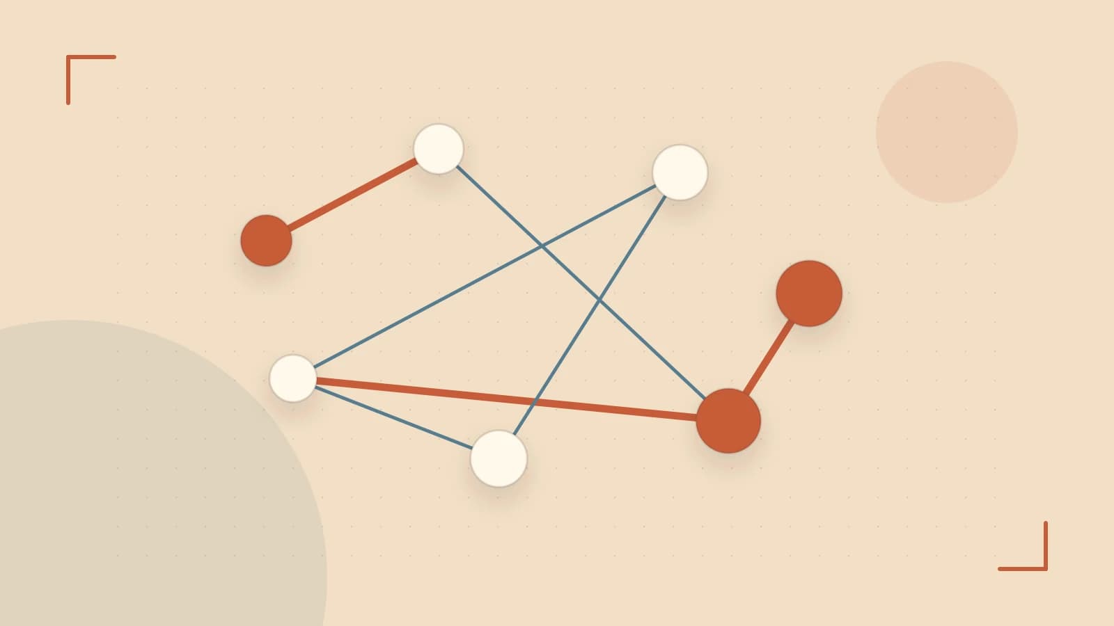 Editorial illustration of an algorithmic node graph with branching paths and a highlighted result