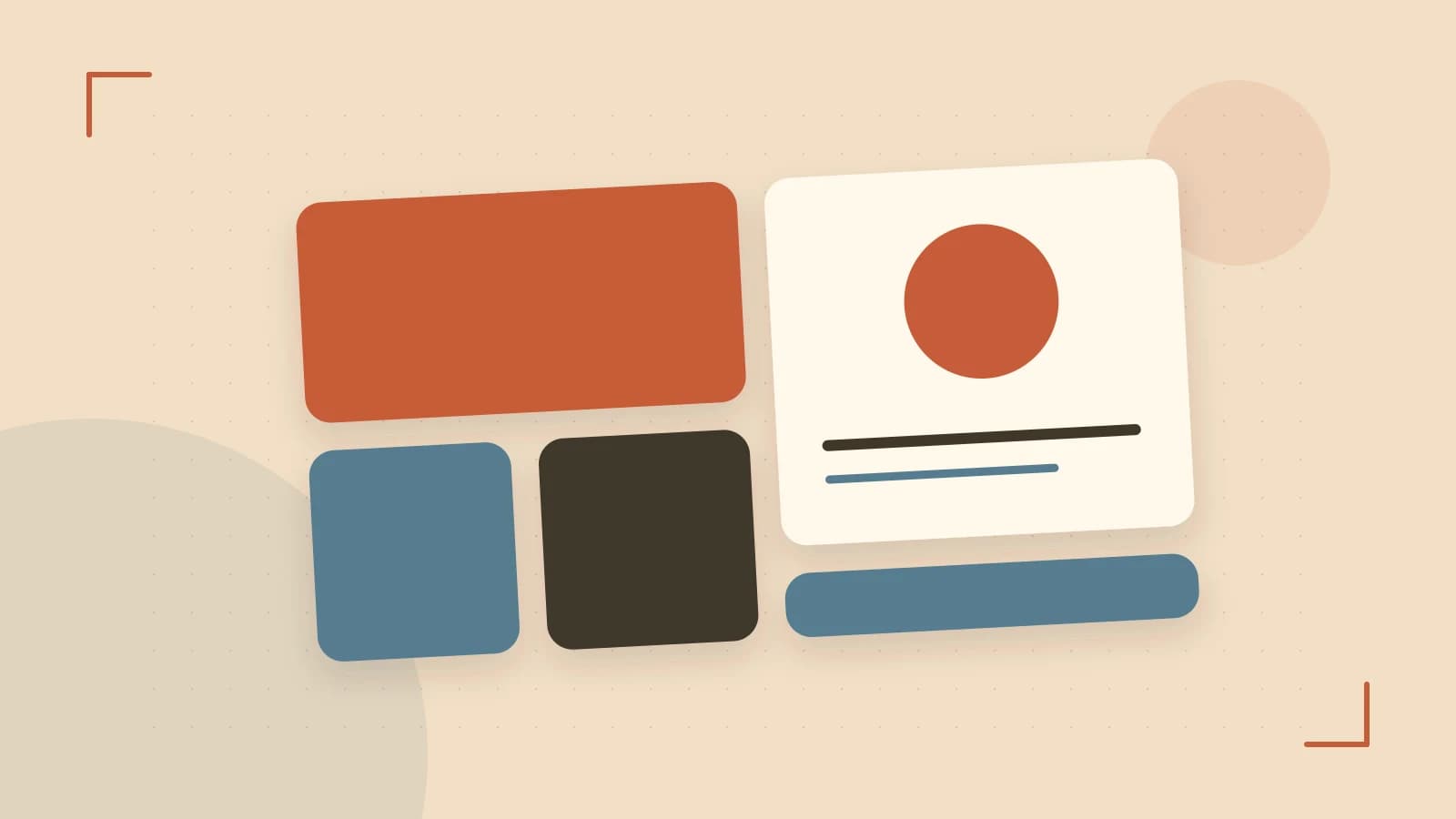 Editorial illustration of responsive browser layouts, overlapping design components and a color system