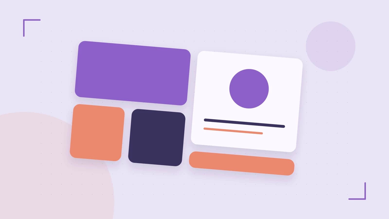 Editorial illustration of responsive browser layouts, overlapping design components and a color system