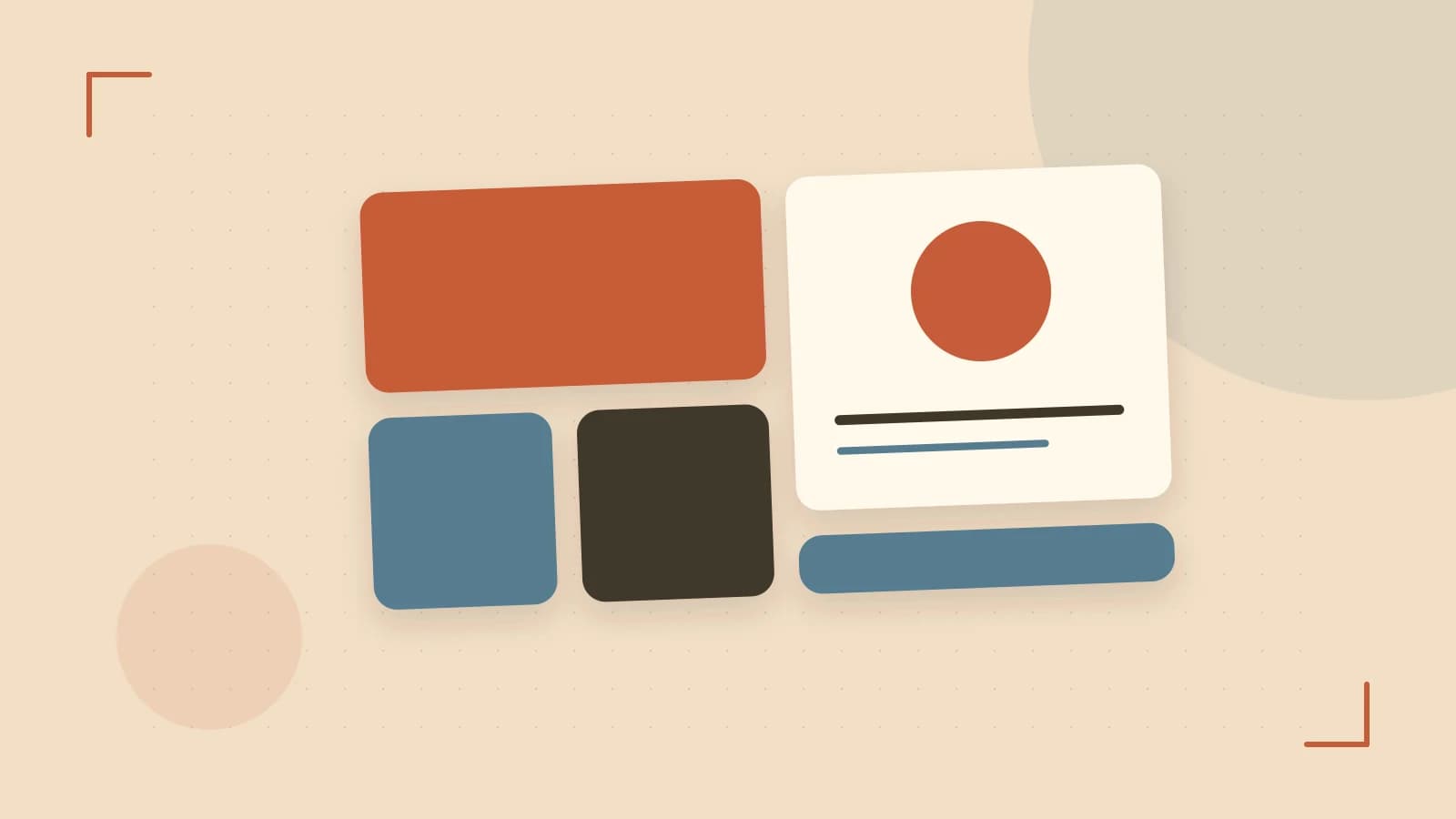 Editorial illustration of responsive browser layouts, overlapping design components and a color system