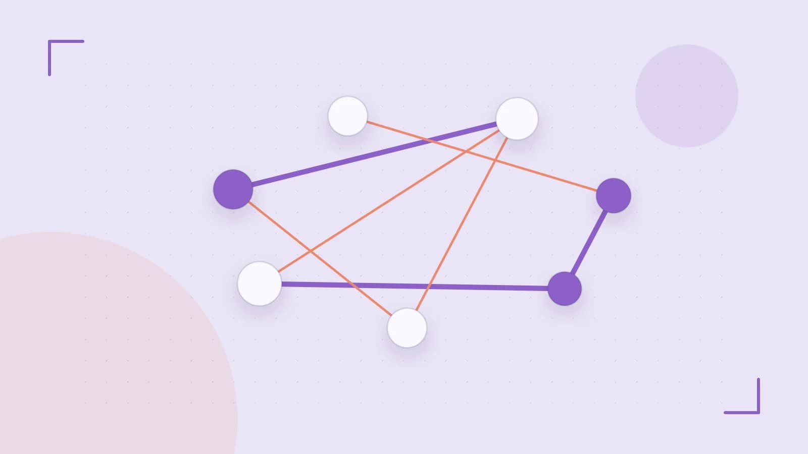 Editorial illustration of an algorithmic node graph with branching paths and a highlighted result