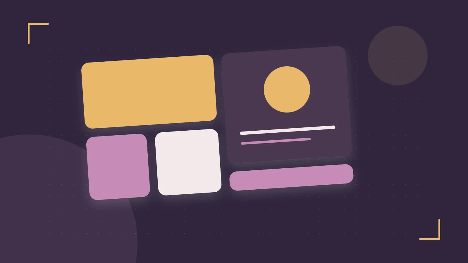 Editorial illustration of responsive browser layouts, overlapping design components and a color system