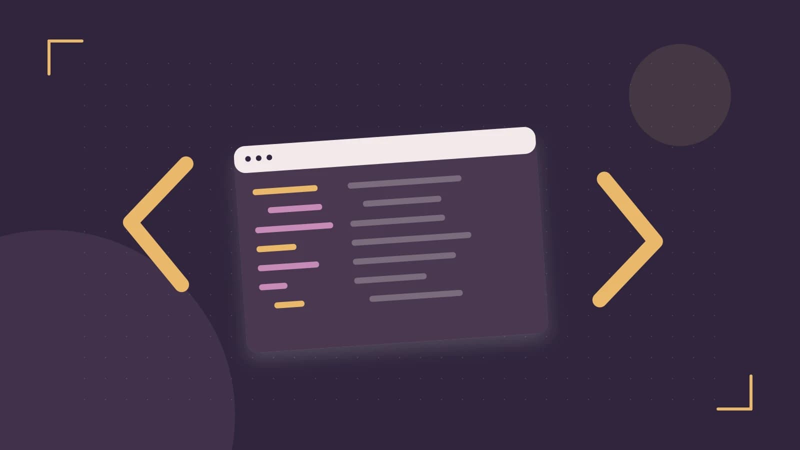 Editorial illustration of an abstract code editor, syntax blocks and oversized programming brackets