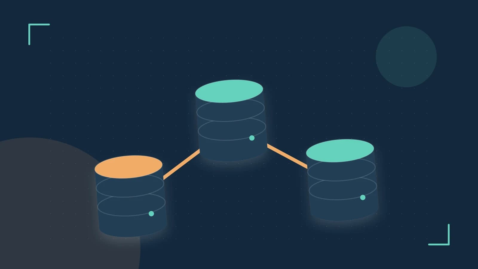 Editorial illustration of structured records, database cylinders and relationships between tables
