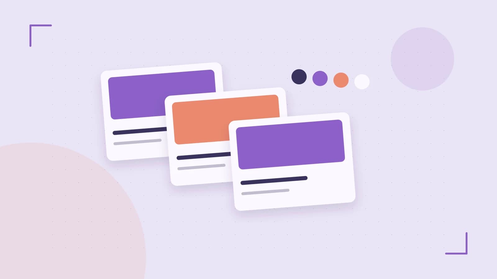 Editorial illustration of responsive browser layouts, overlapping design components and a color system