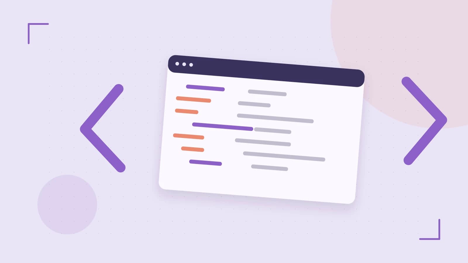 Editorial illustration of an abstract code editor, syntax blocks and oversized programming brackets