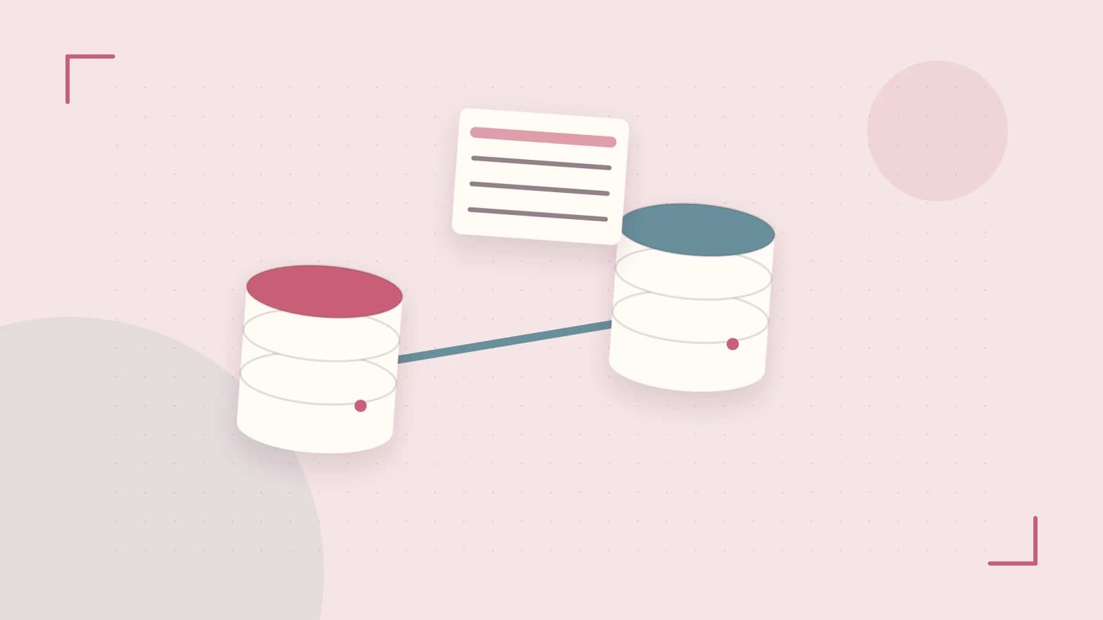 Editorial illustration of structured records, database cylinders and relationships between tables