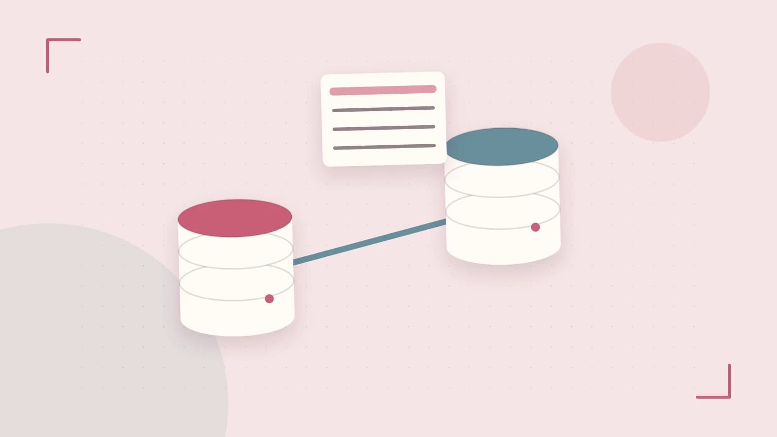 Editorial illustration of structured records, database cylinders and relationships between tables