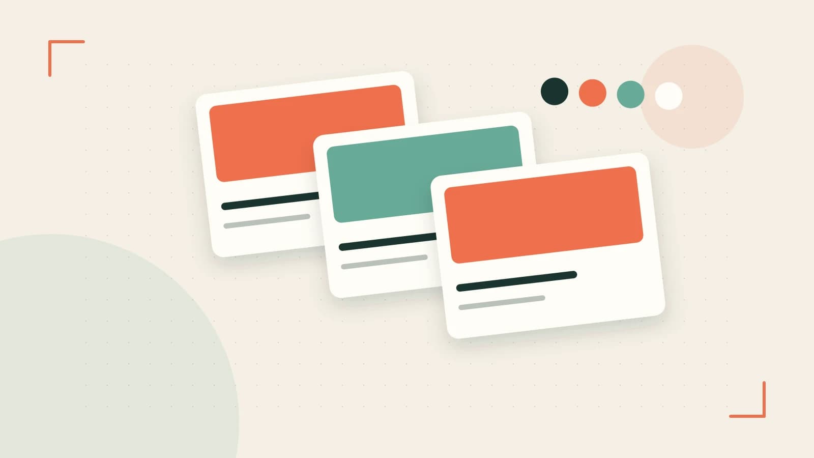 Editorial illustration of responsive browser layouts, overlapping design components and a color system