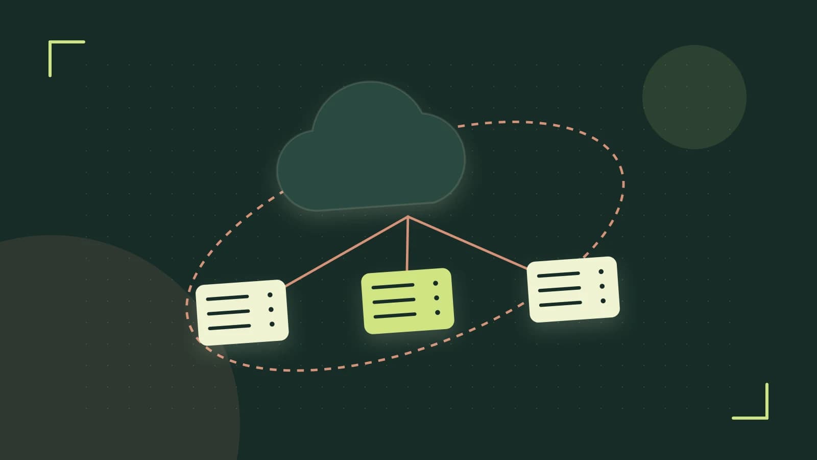 Editorial illustration of cloud infrastructure, connected server racks and an orbital service map