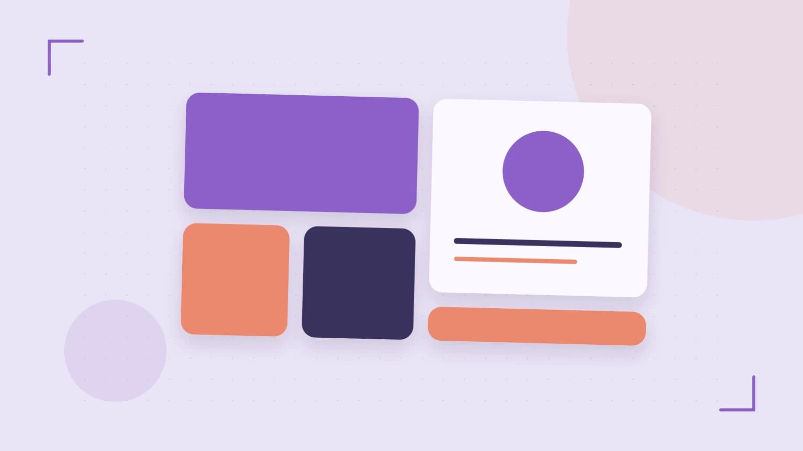 Editorial illustration of responsive browser layouts, overlapping design components and a color system