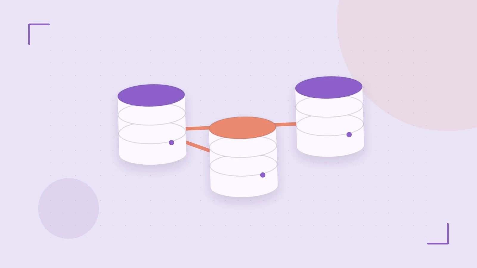 Editorial illustration of structured records, database cylinders and relationships between tables