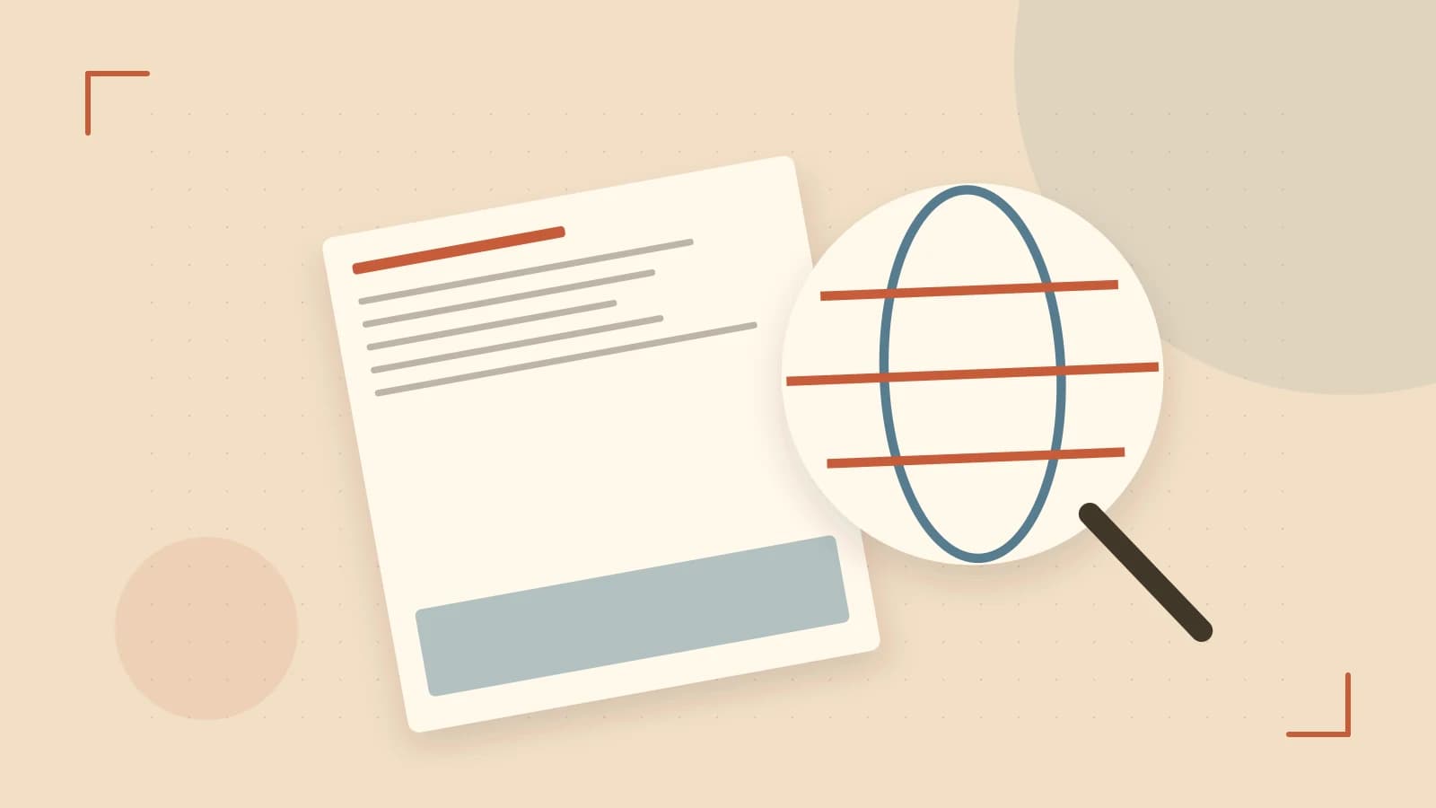 Editorial illustration of an editorial globe with meridians and layered geographic shapes