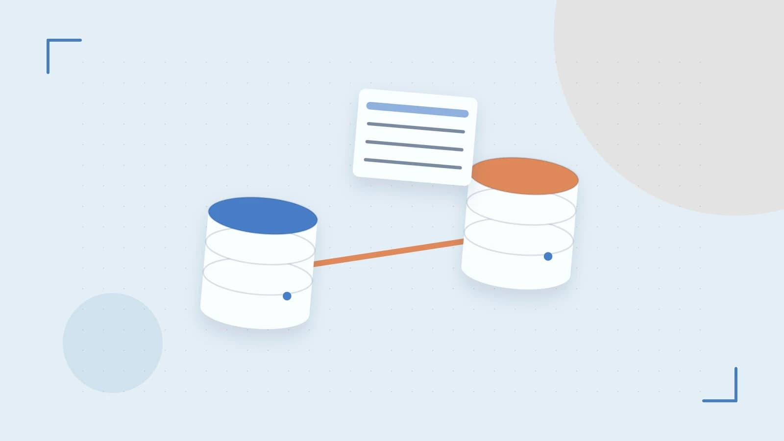 Editorial illustration of structured records, database cylinders and relationships between tables