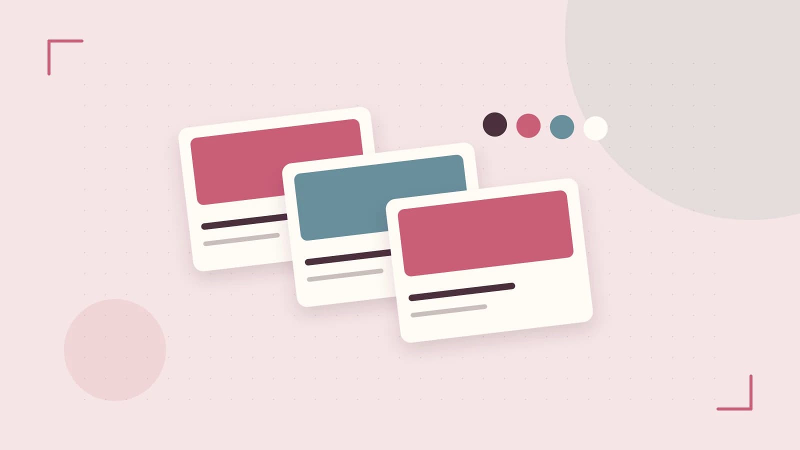 Editorial illustration of responsive browser layouts, overlapping design components and a color system