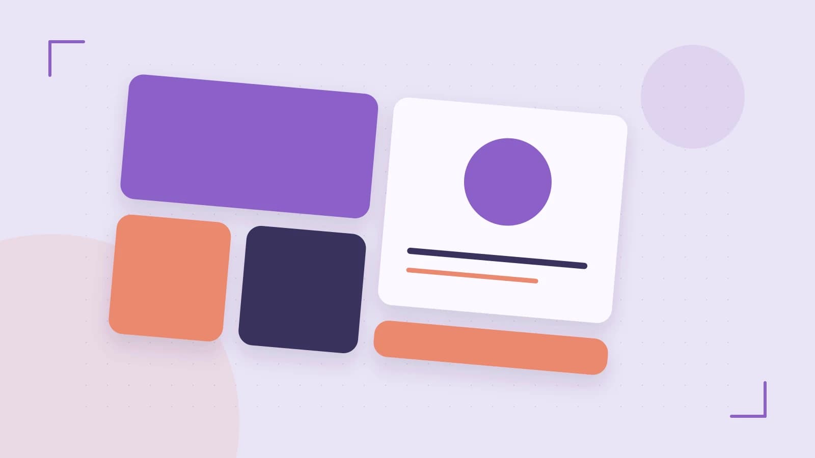 Editorial illustration of responsive browser layouts, overlapping design components and a color system