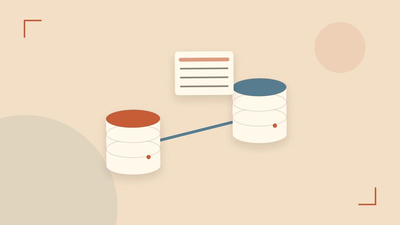 Editorial illustration of structured records, database cylinders and relationships between tables