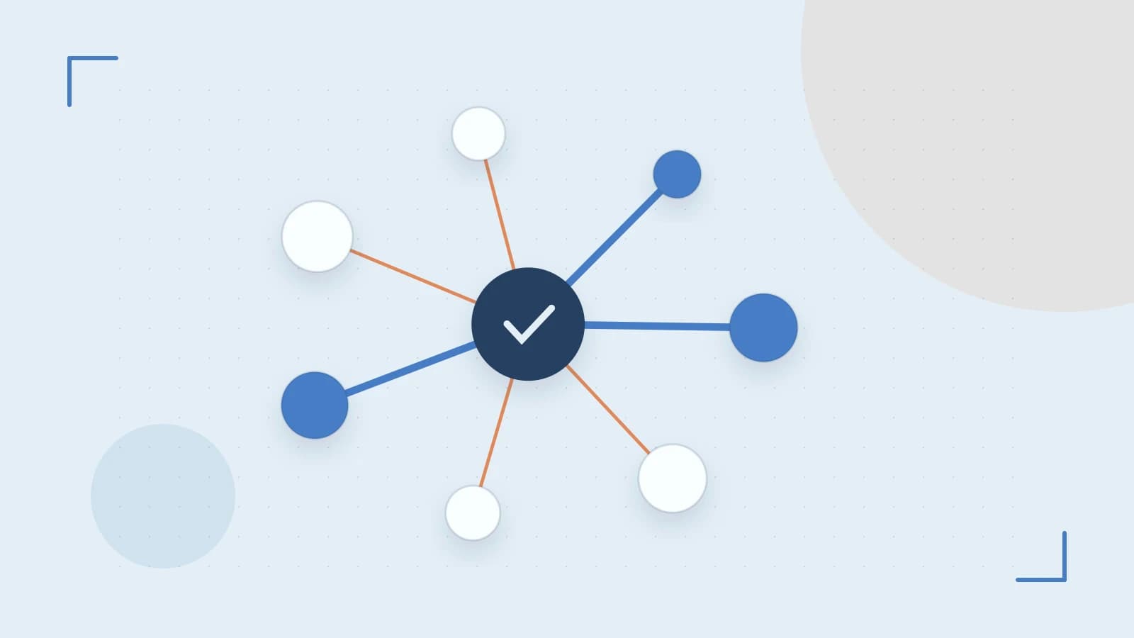 Editorial illustration of an algorithmic node graph with branching paths and a highlighted result
