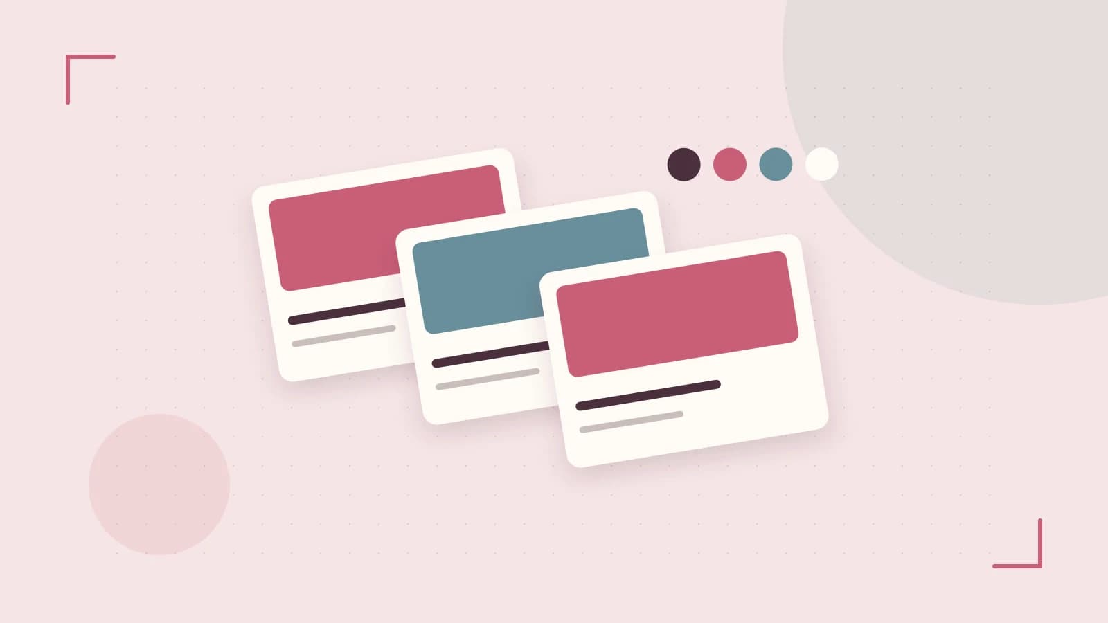 Editorial illustration of responsive browser layouts, overlapping design components and a color system