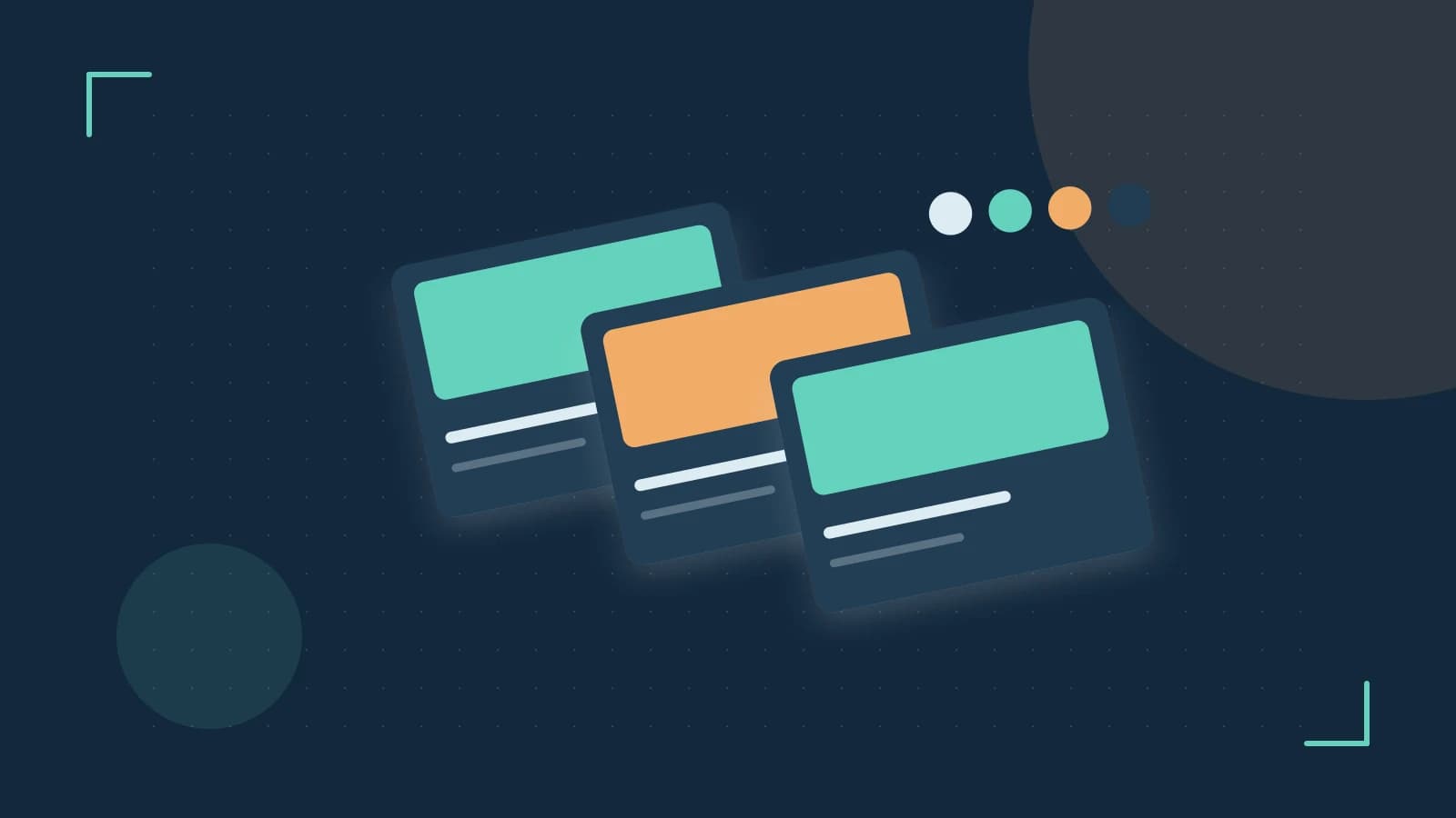 Editorial illustration of responsive browser layouts, overlapping design components and a color system
