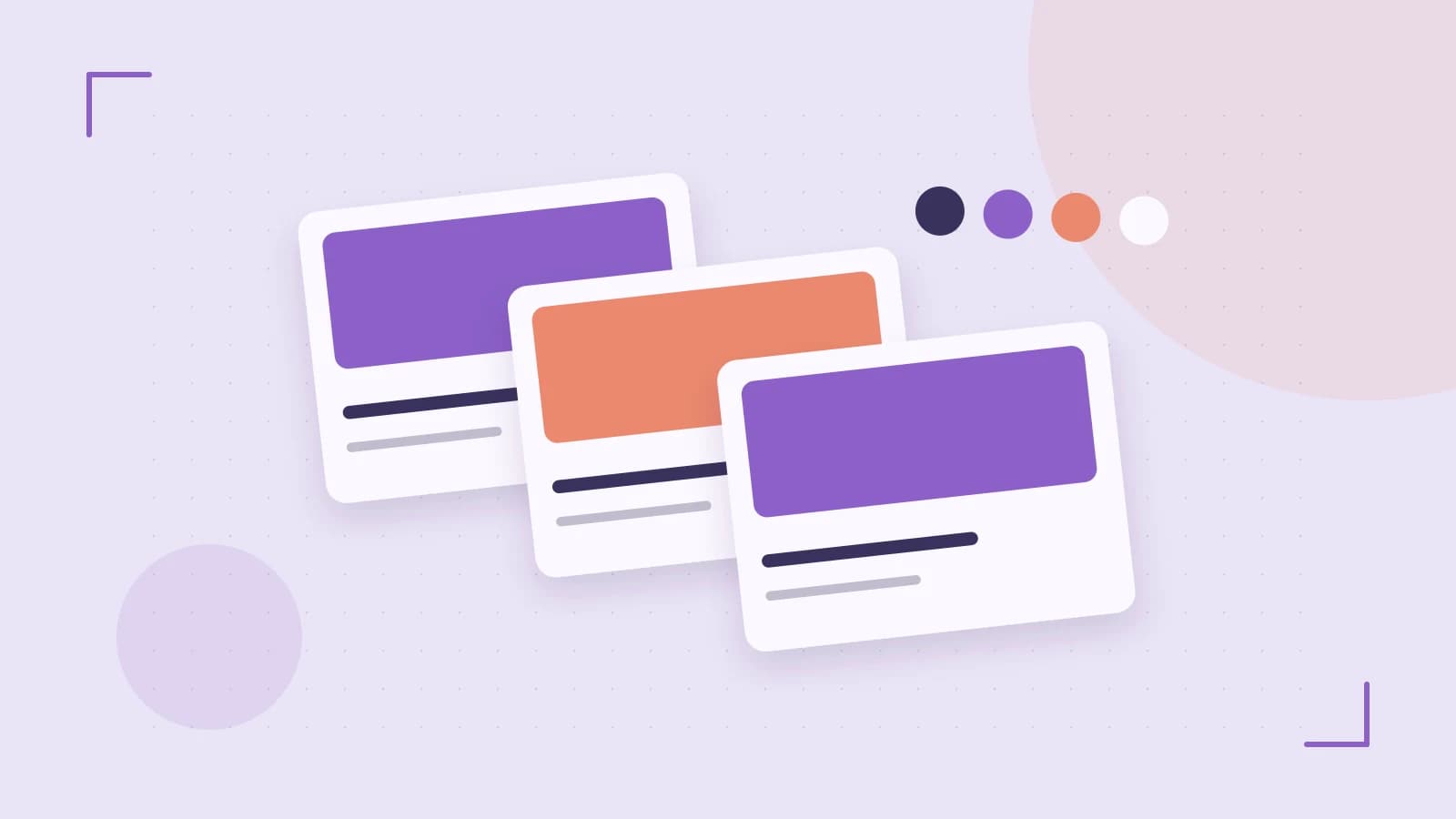 Editorial illustration of responsive browser layouts, overlapping design components and a color system