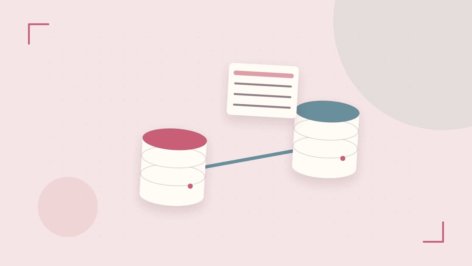Editorial illustration of structured records, database cylinders and relationships between tables