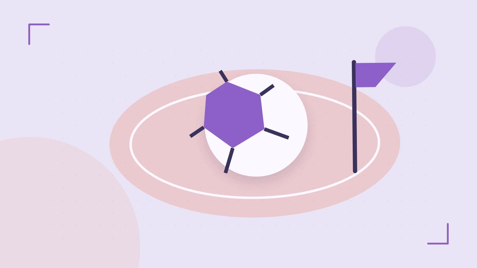 Editorial illustration of a stylized sports ball, stadium geometry and dynamic arcs