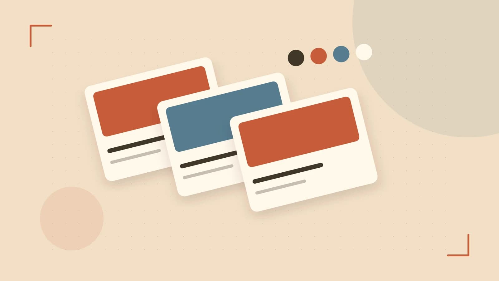 Editorial illustration of responsive browser layouts, overlapping design components and a color system