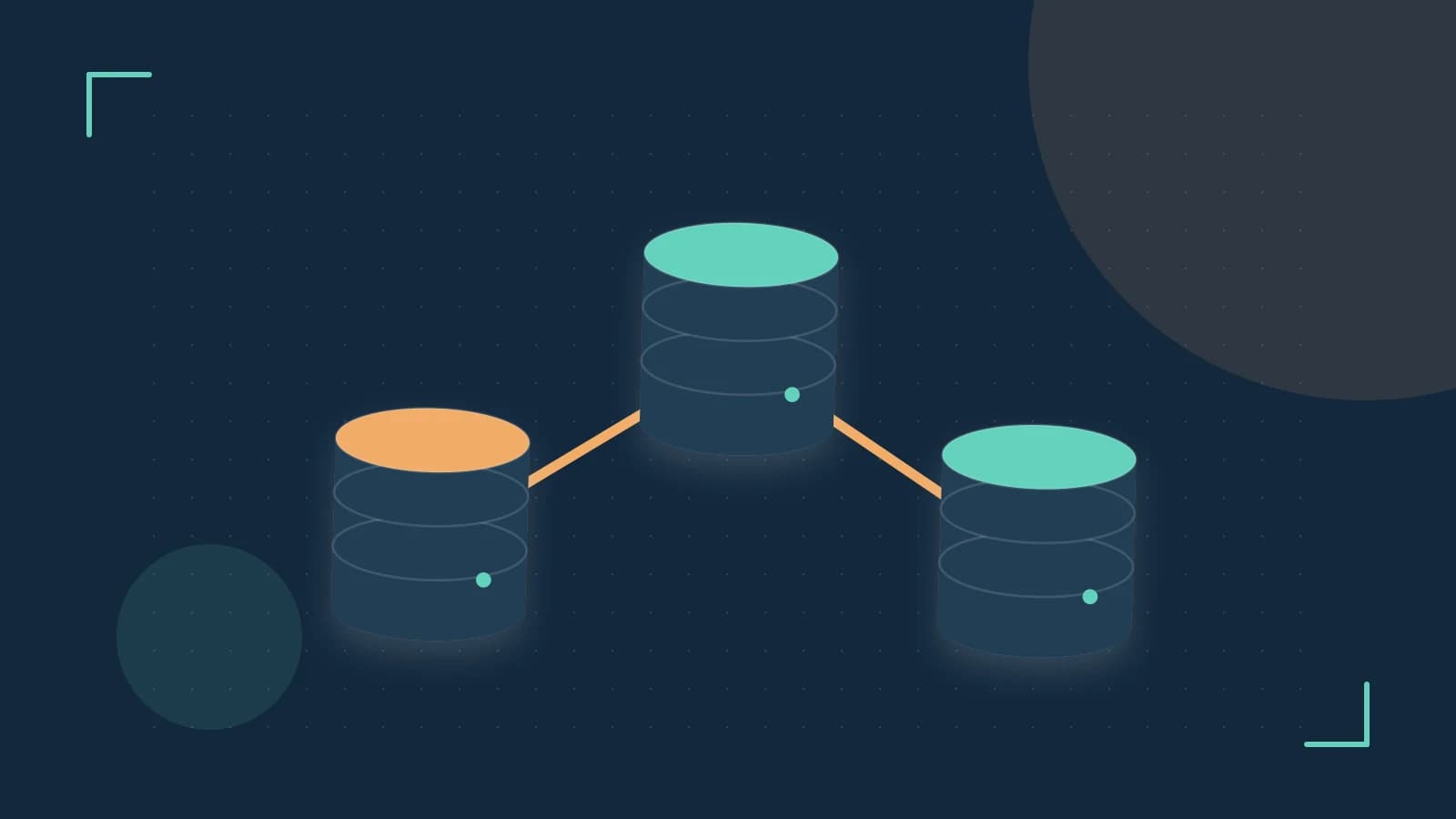Editorial illustration of structured records, database cylinders and relationships between tables