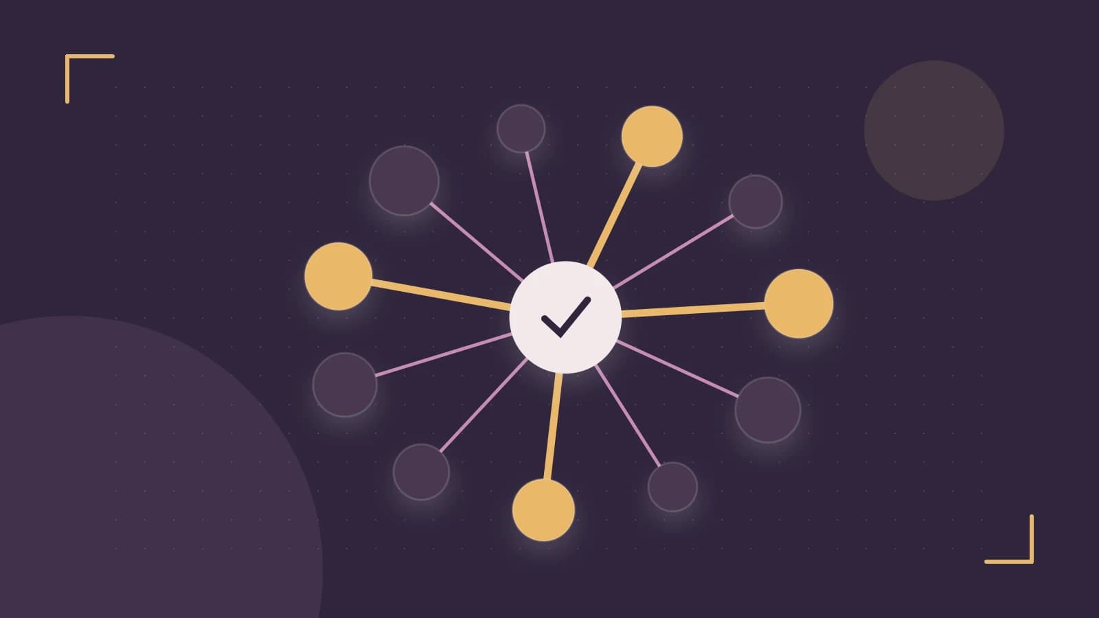 Editorial illustration of an algorithmic node graph with branching paths and a highlighted result