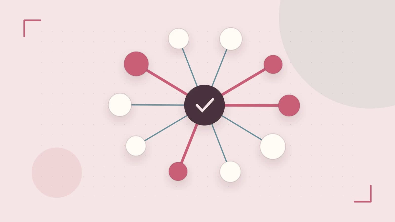 Editorial illustration of an algorithmic node graph with branching paths and a highlighted result
