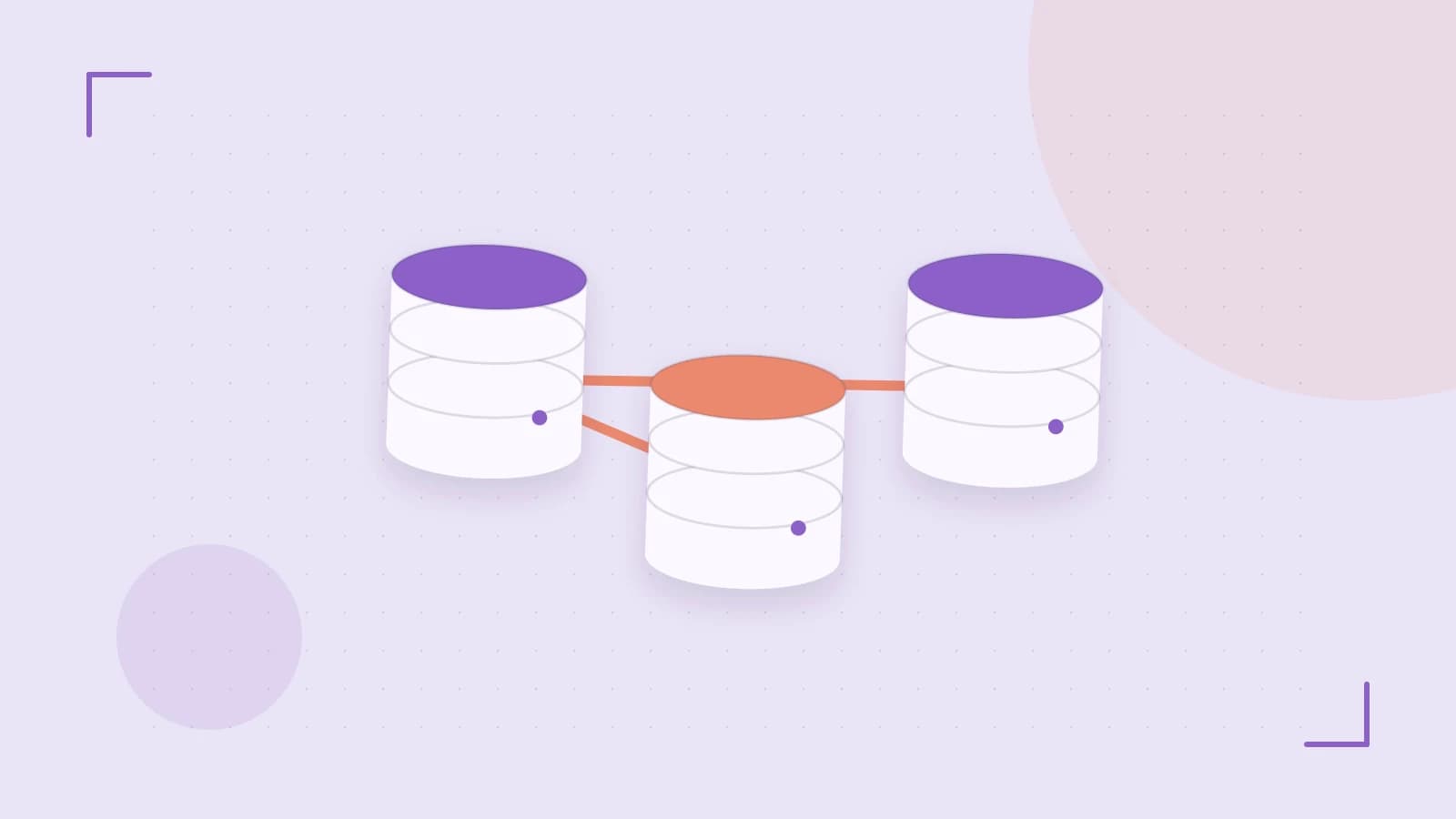 Editorial illustration of structured records, database cylinders and relationships between tables
